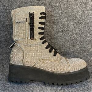 Dolls Kill Poster Girl Bling Boots Platform Rhinestone Combat Womens 8 Rave Glam